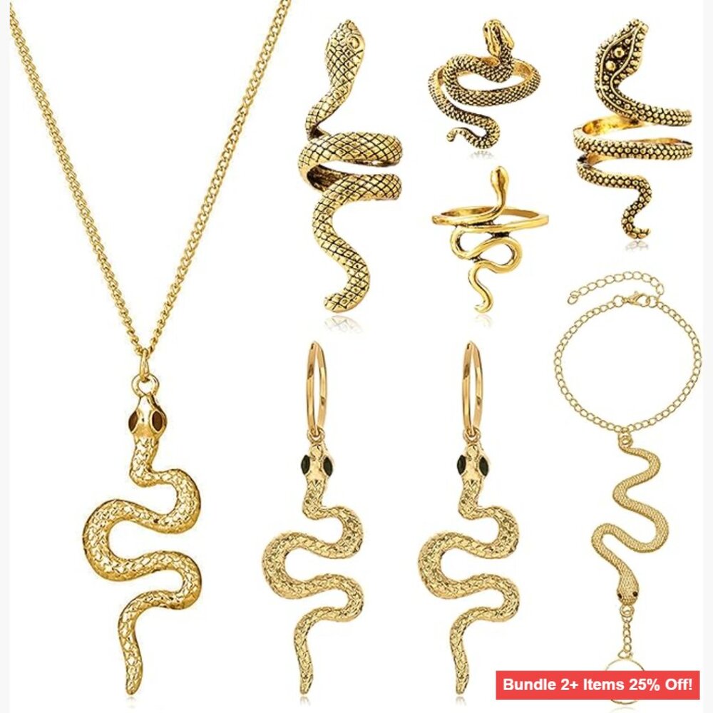 Snake Jewelry Set with Necklace Earrings Rings Hand Chain Gothic Punk